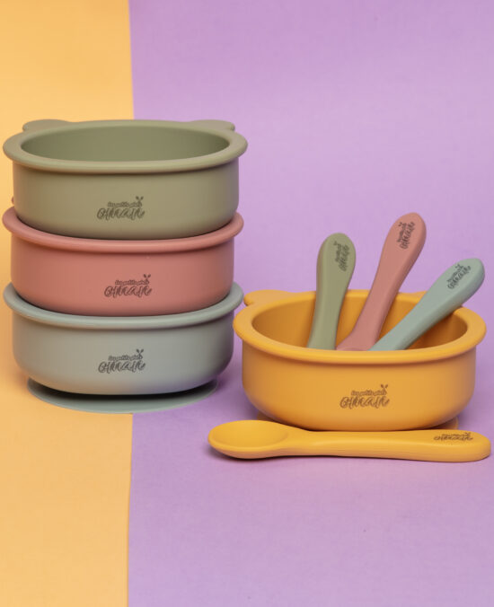 Assiette à ventouse + cuillère + couvercle 100% silicone